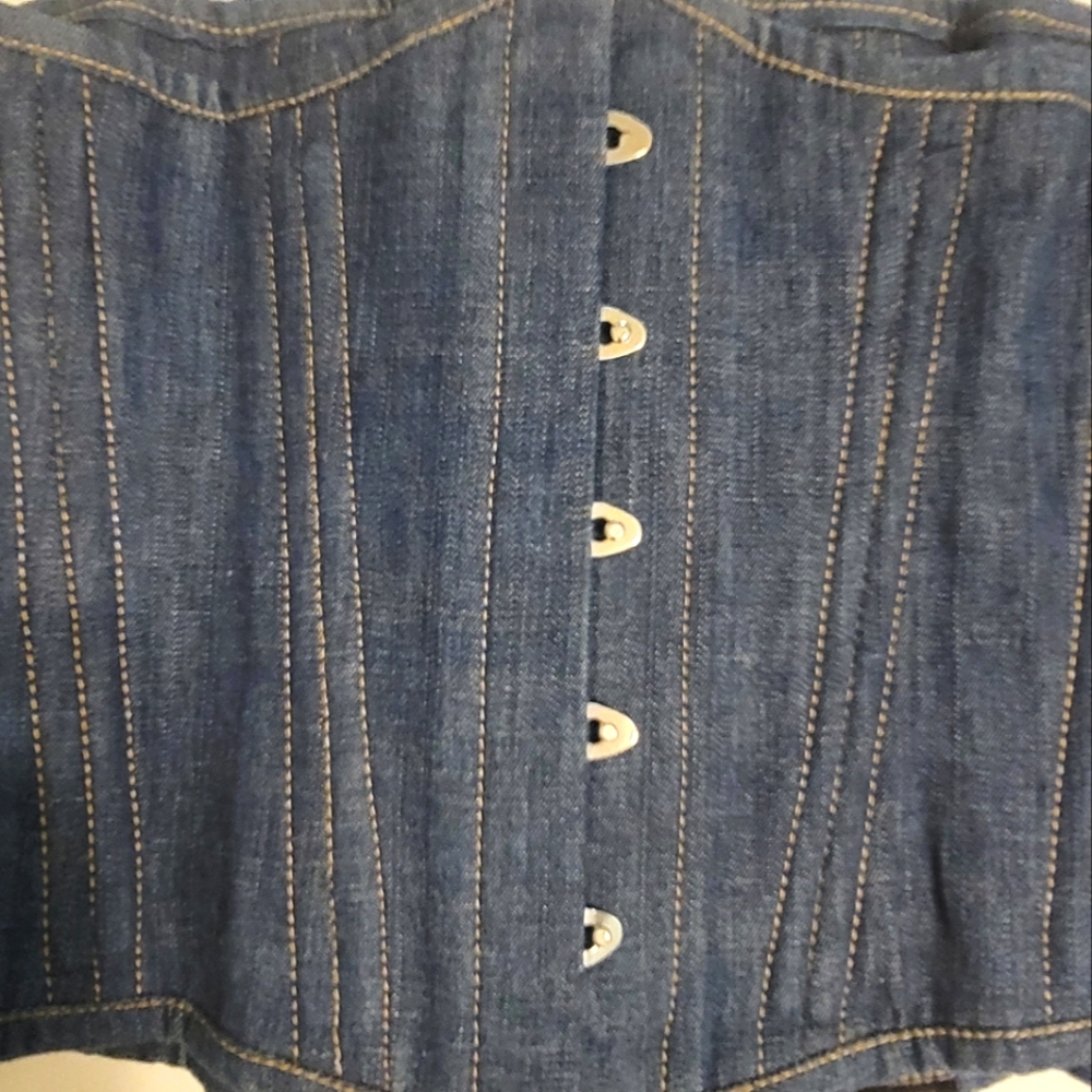 Steel boned denim blue jeans underbust corset sexy shapewear bra size 32 Medium - Picture 3 of 8
